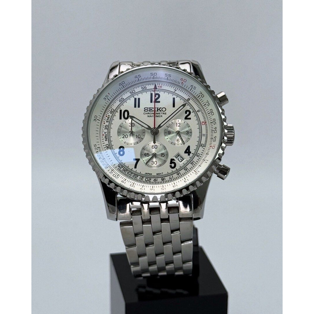 Custom Seiko Mod •  White Navitimer Quartz • 47mm
